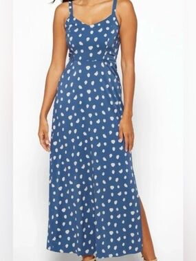 41 Hawthorn Blue and White Polka Dot Maxi Dress w/ pockets